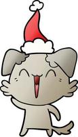 waving little dog gradient cartoon of a wearing santa hat vector