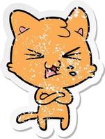 distressed sticker of a cartoon hissing cat vector