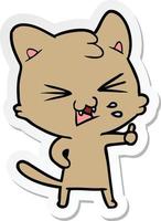 sticker of a cartoon hissing cat vector