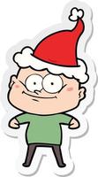 sticker cartoon of a bald man staring wearing santa hat