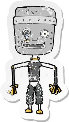 retro distressed sticker of a cartoon old robot