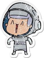 pegatina angustiada de un hombre astronauta de dibujos animados vector