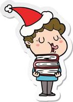 sticker cartoon of a man singing wearing santa hat vector