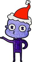 textured cartoon of a weird bald spaceman wearing santa hat vector