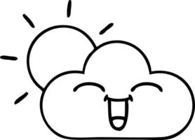 line drawing cartoon storm cloud and sun vector
