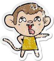 distressed sticker of a crazy cartoon monkey in dress vector