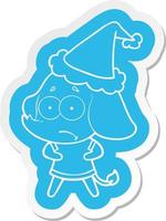 cartoon  sticker of a unsure elephant wearing santa hat vector