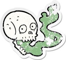 distressed sticker of a cartoon haunted skull vector