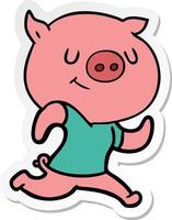 sticker of a happy cartoon pig running vector