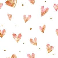 Seamless pattern with a romantic light pink watercolor hearts and golden dots photo