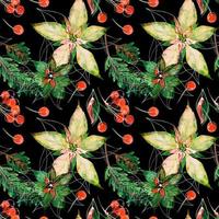 Christmas floral watercolor black seamless pattern photo