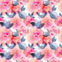 Watercolor samless pattern of rose flowers and leves photo