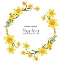 Decorative watercolor wreath with yellow daffodil flowers photo