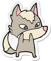 sticker of a shy cartoon wolf vector