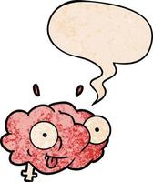 funny cartoon brain and speech bubble in retro texture style vector