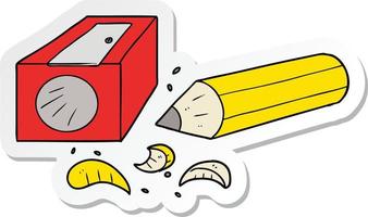 sticker of a cartoon pencil and sharpener vector