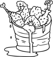 line drawing doodle bucket of fried chicken vector