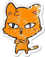 distressed sticker of a cartoon cat vector