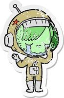 distressed sticker of a cartoon crying astronaut girl vector