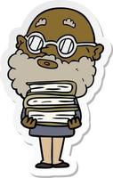 sticker of a cartoon curious man with beard and glasses vector