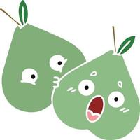 flat color retro cartoon green pear vector