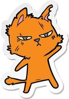 sticker of a tough cartoon cat vector