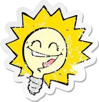 retro distressed sticker of a happy light bulb cartoon vector