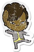 distressed sticker of a cute cartoon girl with hipster haircut vector