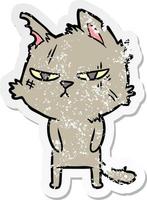 distressed sticker of a tough cartoon cat vector