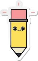 sticker of a cute cartoon pencil vector