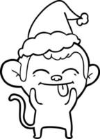 funny line drawing of a monkey wearing santa hat vector