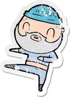 distressed sticker of a cartoon bearded man vector