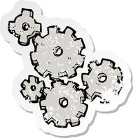 retro distressed sticker of a cartoon cogs and gears vector