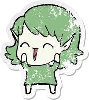 distressed sticker of a cartoon elf girl vector