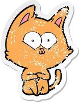 distressed sticker of a cartoon cat vector