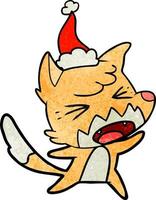 angry textured cartoon of a fox wearing santa hat vector