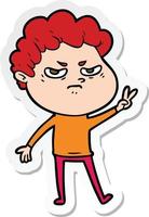sticker of a cartoon angry man vector