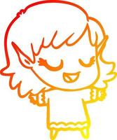 warm gradient line drawing happy cartoon elf girl vector