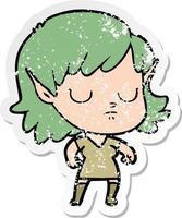 distressed sticker of a cartoon elf girl vector