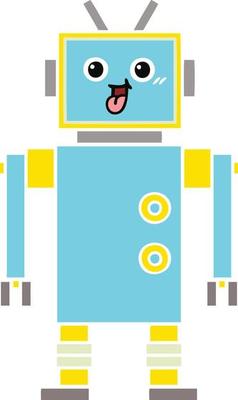 flat color retro cartoon robot
