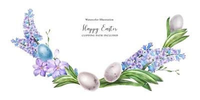 arco decorativo de acuarela con flores de jacinto y huevos de pájaro foto
