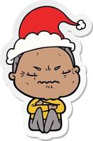 sticker cartoon of a annoyed old lady wearing santa hat vector