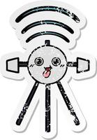 distressed sticker of a cute cartoon satellite vector