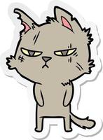 sticker of a tough cartoon cat vector