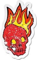 retro distressed sticker of a cartoon flaming skull vector