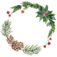 Christmas floral round frame with fir-tree and holly photo