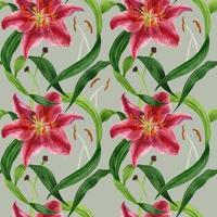 Tropical lily watercolor seamless pattern photo