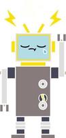 flat color retro cartoon crying robot vector