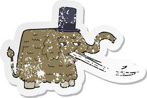 pegatina retro angustiada de un mamut de dibujos animados vector