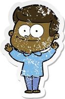 distressed sticker of a cartoon happy man vector